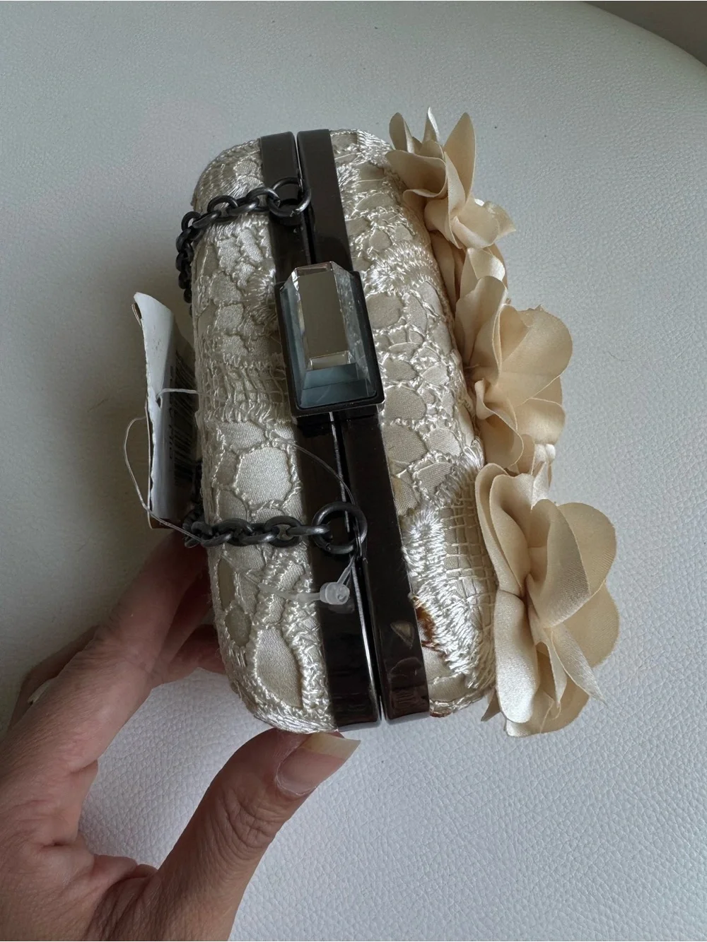 Aria by Mary Frances Ivory Floral Lace Clutch 3D Flowers Bridal Evening Bag NWT